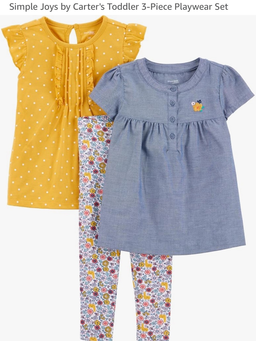 5T NEW 3-Piece Pajama Set - Mustard, Chambray & Floral
